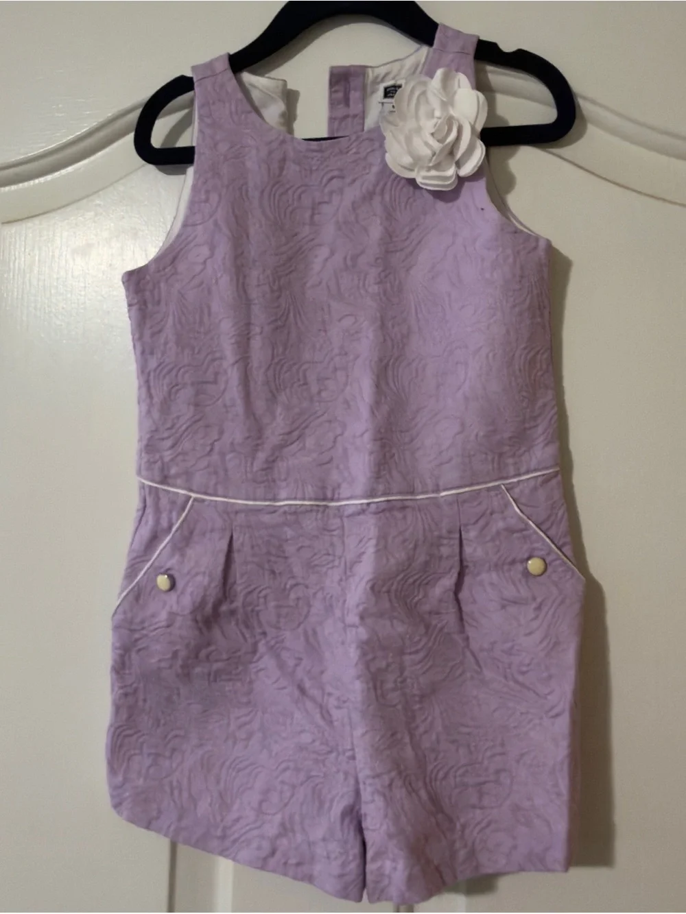 Janie and Jack Lilac Textured Romper with White Accent